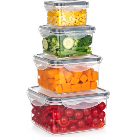 Recipientes para alimentos con tapa y cierre hermético (4 unidades).