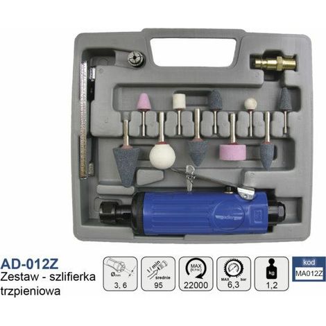 Adler Smerigliatrice pneumatica diritta + accessori, utensile pesante per la smerigliatura e la lucidatura di metalli, alte prestazioni, facile installazione, design ergonomico, colore metallico.