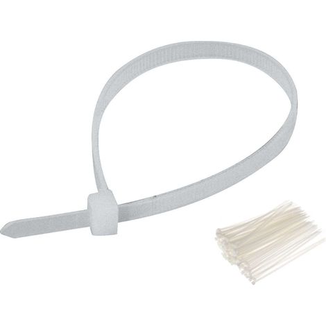 100x collier de serrage plastique 4,8x200mm blanc cranté pour diamètre 50mm résistant à l'huile et à l'essence lien serre attache câble fixation tube tuyau nylon universel