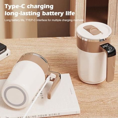Tasse À Agitation Magnétique - 400 ml - Rechargeable - Écran LCD - Blanc (1/4)