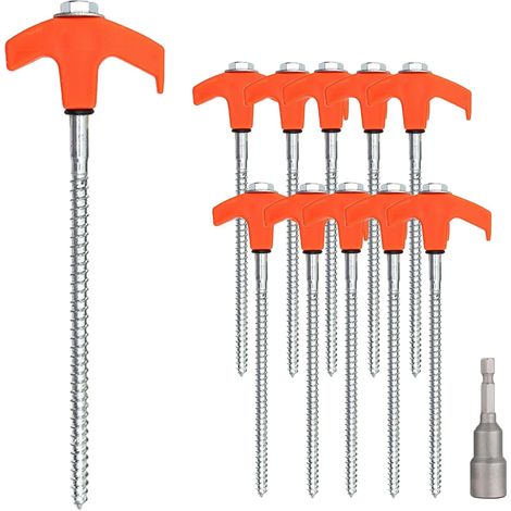10 Pièces Piquets de Tente à Visser, Sardine Camping, Sardines de Fixation 20 cm, pour Camping Extérieur Pique-Nique Randonnée Pêche