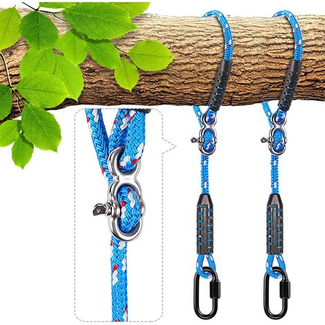 2pcs Sangles de Suspension, 1.5M Corde de Balançoire Hamac Réglable Extensible en Polyester pour Arbres Chaises Jeux Accessoires, Jusqu'à 1000lbs, 10mm de Diamètre, Bleu (1/5)