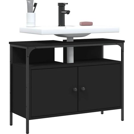 vidaXL Mobile Lavabo Bagno Nero 80x30x60 cm in Legno Multistrato