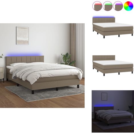 Boxspringbett mit Matratze & LED Taupe 140x200 cm Stoff - Boxspringbett - Doppelbett - Lattenrost - Bettsofa - Schlafsystem (1/5)
