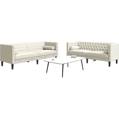 2-tlg. Chesterfield-Sofa-Set mit Nackenrollen Creme Samt vidaXL (1/5)