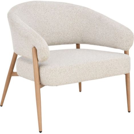 Fauteuil en tissu beige avec piètement finition chêne curve - 76x72cm - Ivoire