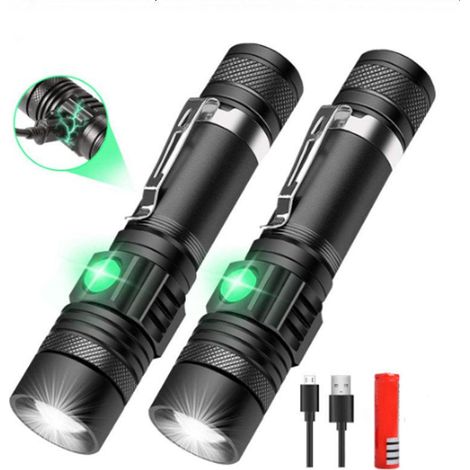 Lampe torche LED rechargeable ultra lumineuse, 2 pièces USB, étanche, extensible, petite lampe de poche pour camping et randonnée. (1/5)
