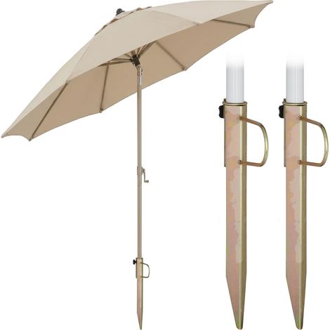 Relaxdays Set da 2 supporti per ombrellone, picchetti per pali fino a 32 mm, giardino/campeggio/spiaggia, acciaio