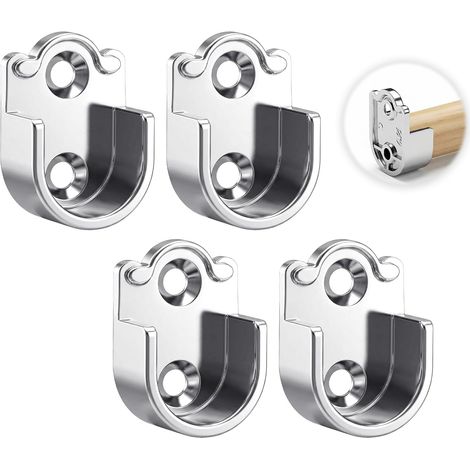 Lot de 4 supports de tringle de penderie, 19mm de diamètre en forme de U avec vis, supports de rail argentés et raccords pour armoire et salle de bain (1/5)