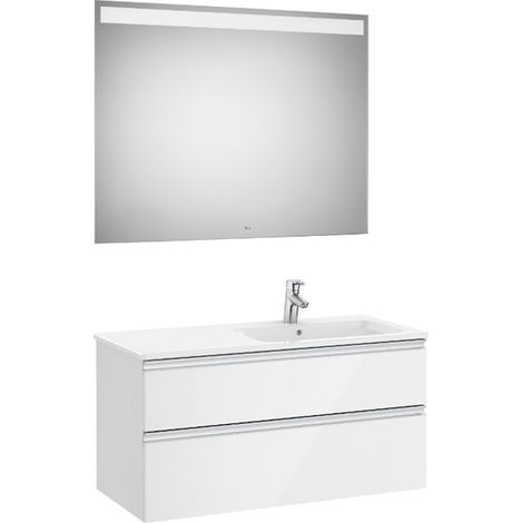 Pack meuble "The Gap" 1000 - 2 tiroirs + lavabo slim droite + miroir LED - blanc brillant - Roca (1/2)
