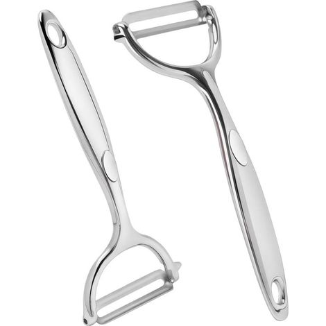 Paquete de 2 peladores de patatas - universales de acero inoxidable - cuchillas planas o dentadas para frutas y verduras (1/5)