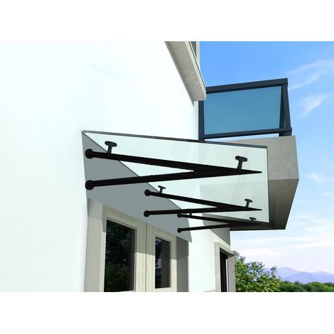 Glaswerk Westfalen - (V) 170x90 cm Klarglas Glasvordach inkl. Halter in RAL 7016