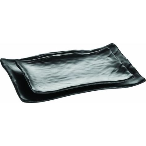 1 plat rectangulaire en mélamine, noir résistant, plat de service polyvalent, 340 x 235 x 35 mm, usage professionnel et domestique (1/2)