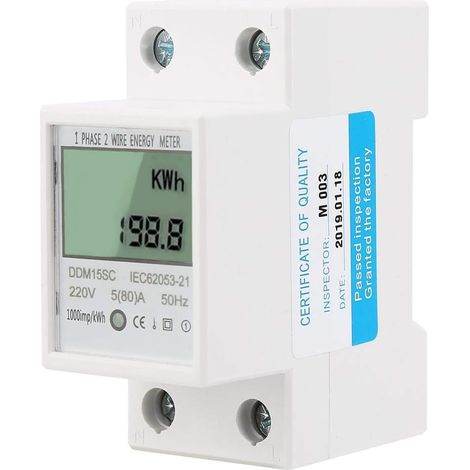 Compteur KWH Monophasé 5-80A DDM15SC LCD Rétro-éclairé Affichage Numérique Monophasé Rail DIN Compteur d'énergie électronique KWh (1/5)