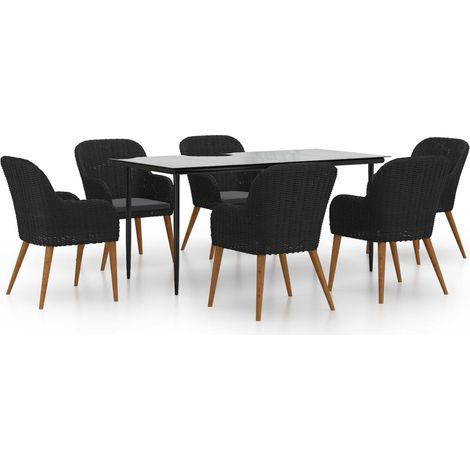 Maison Exclusive - 7-tlg. Garten-Essgruppe mit Kissen Schwarz (1/5)