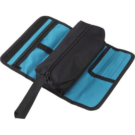 Werkzeugrolle Werkzeugtasche Kosmetiktasche Aufbewahrungstasche Universal 24 x 36 cm schwarz/blau faltbar Polyester für Elektriker und Techniker (1/5)