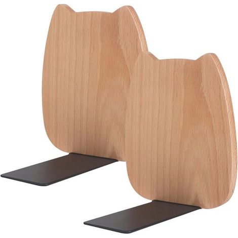 Sujetalibros para estantería - 2 soportes de madera en forma de L con base antideslizante (1/5)