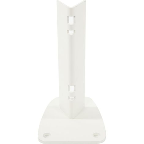 Platine pour poteau à encoches blanc – Acier thermolaqué – Dimensions 11 x 13 cm – Fixation sur muret ou dalle en béton – Filiac