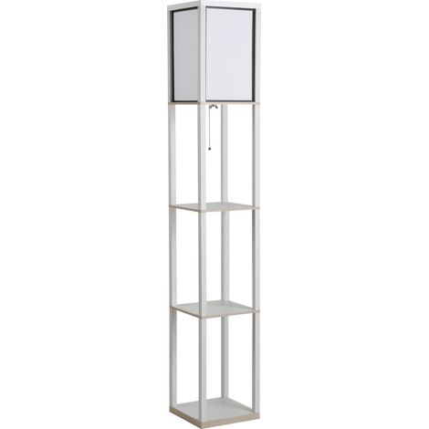 Lampada da Terra 40W con 3 Mensole e Interruttore a Tirante, in Legno e PS, 26x26x160 cm, Bianco