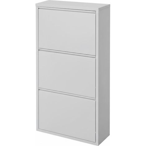 Scarpiera Slim In Metallo 3 Ante A Ribalta Ultra Sottile Salvaspazio Mobile Portascarpe Moderno Ingresso Camera Corridoio 104 x 50 x 15 Cm (Grigio) (1/5)