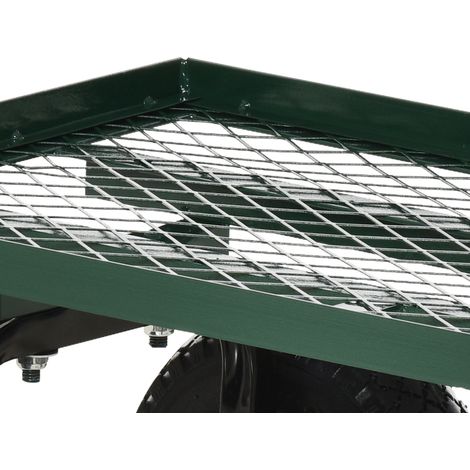 Chariot de jardin en acier noir et vert, 150 kg de charge, poignée gainée, dimensions 94x48,5x100 cm