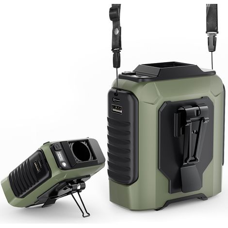Ventilateur portable sans balais, 100 niveaux de vitesse, puissance turbo élevée, batterie 7200 mAh, idéal pour chantier ou extérieur – Modèle vert militaire-lsw