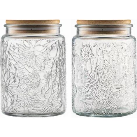Lot de 2 bocaux en verre vintage de 70 ml avec couvercles, bocaux à sucre pour la maison, la cuisine, le garde-manger, joli pot (marguerite et tournesol) (1/5)