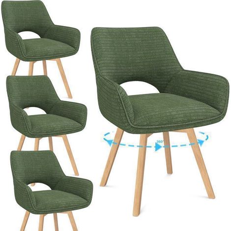 WAFTING Lot de 4 Chaises de Salle à Manger, Fauteuil Pivotantes avec Accoudoirs, Rembourrées avec Dossier en Velours,Vert (1/5)