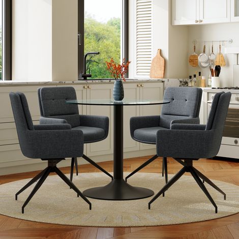 Set tavolo rotondo Ø85 cm in vetro temperato con 4 sedie girevoli HAVRYA (1/5)