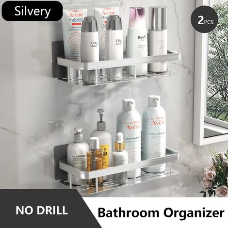 (argent-2) Étagère de rangement pour salle de bain en acier inoxydable antirouille, étagère de douche à ventouses, appareils de rangement ménagers (1/5)
