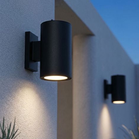 2 lampade da parete solari a LED, lampada da facciata, LED, nero, alluminio, IP44 (1/5)