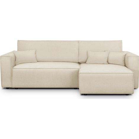 Canapé d'angle convertible réversible 4 places avec coffre de rangement en tissu chenille beige foncé - Livia (1/5)