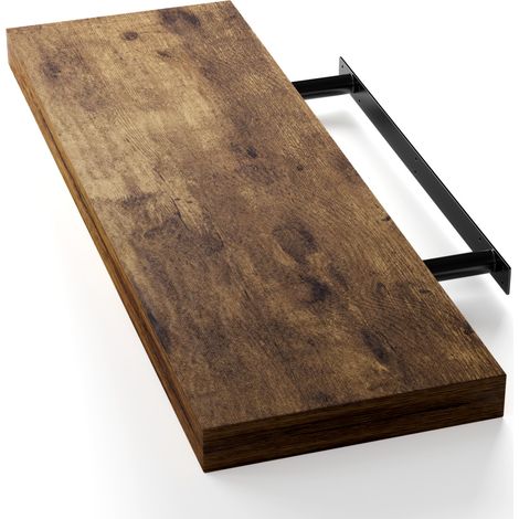 Casaria – Étagère murale flottante MDF 70 cm – Effet flottant – Capacité de charge 15 kg – Support de fixation inclus – Chêne foncé (1/7)