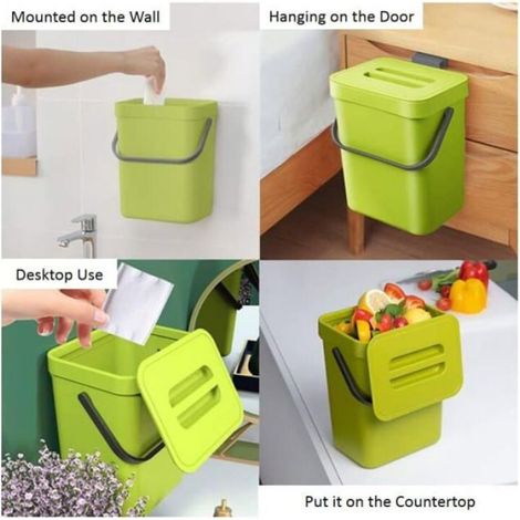 Poubelle compost cuisine 5L avec couvercle - Comptoir - Intérieur - Vert (1/4)