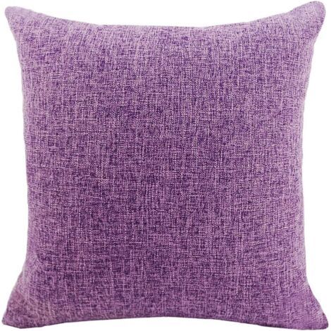 Housses de Coussin Coton Lin en Couleur Unie Throw Pillow Case Chambre Salon Sofa Décoration de Maison Carré Taie d'oreiller Invisible Fermeture à glissière Violet 55X55CM (1/5)