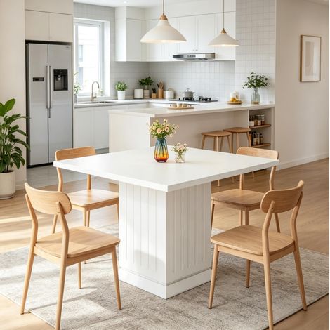 Table à manger carrée blanche en bois, 4 personnes, plateau robuste en panneau de particules, table de cuisine polyvalente pour salle à manger, café ou bureau – CHICFURN (1/5)