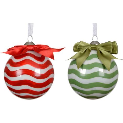 Decoris Sfera di Natale in Vetro - Decoro a Righe in Vernice - 8 cm