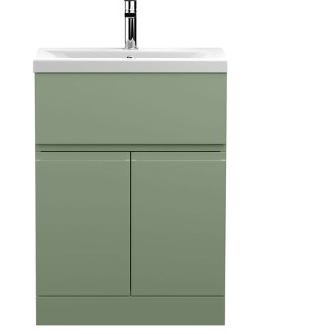 Mavesyn Contemporary 2 Door 1 Drawer Floor Standing Vanity Unit with Mid-Edge Basin, Satin Green, 600mm