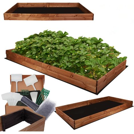 MODO24 Carré potager ZP06 surélevé en bois de pin massif pour jardin et terrasse, 18x163x117 cm, brun imprégné