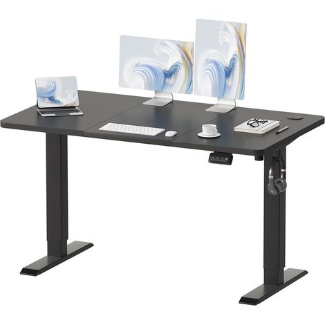 Devoko 120 x 60 cm höhenverstellbarer Stehtisch, Sitz-Steh-Bürotisch, Computertisch mit Memory-Funktion, stabiler Metallrahmen, leiser Betrieb, schwarz (1/5)