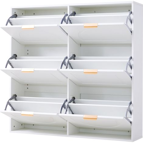 Zapatero moderno blanco con 6 abatibles, 118 x 25 x 115 cm, MDF y aglomerado (1/5)