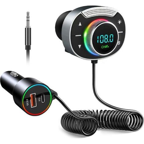 Transmetteur FM Bluetooth - PEYSAITR - 5.3 - Bluetooth 5.3 - PD30W+QC3.0 - RGB personnalisable