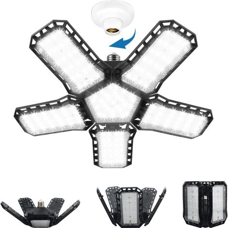 Éclairage de garage à LED 120W Lampe d'atelier Déformables à 5 Panneaux Ajustables E26/E27 Lumière de Garage Eclairage pour Garage Entrepôt Gym Sous-Sol Cuisine (1/5)