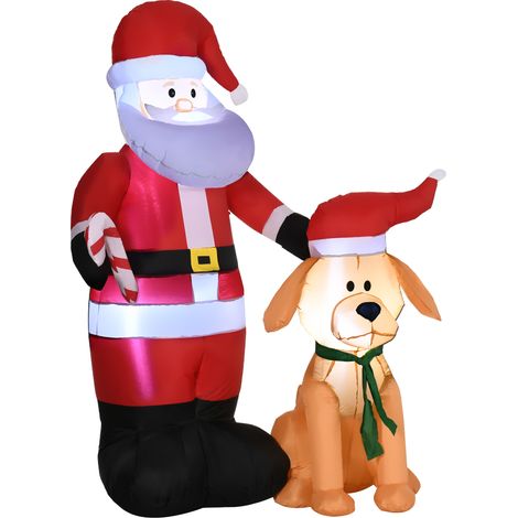 Weihnachtsdeko, Weihnachtsmann mit Hund, aufblasbar, groß, inkl. Gebläse, 117 x 80 x 157 cm