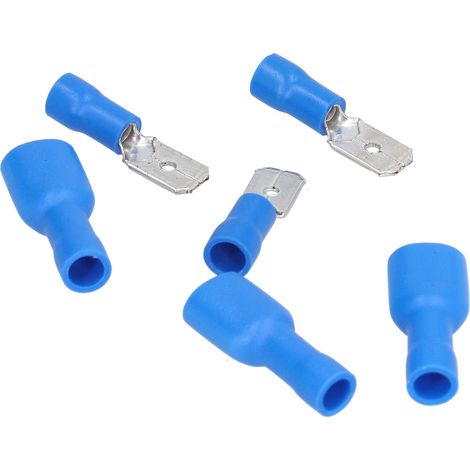 100 Connecteurs Cosse Fourche Mâle Femelle Isolé 16-14 AWG Kit Accessoire Bleu Lot Cosses Électriques (1/5)