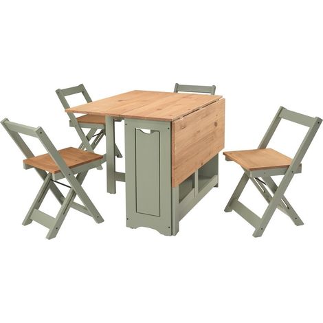 Santos Butterfly Indoor Dining Set (Set of 4) - Green/Distressed Waxed Pine