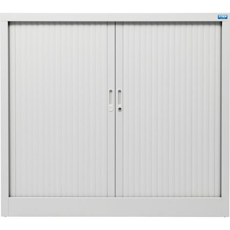 STIER Rolladenschrank Basic, 2 verzinkte Fachböden, Maße 1070x1200x450mm, in Lichtgrau, feuerfeste Türelemente, inklusive Sicherheitsschloss, ideal für Büro- und Lagerräume (1/5)