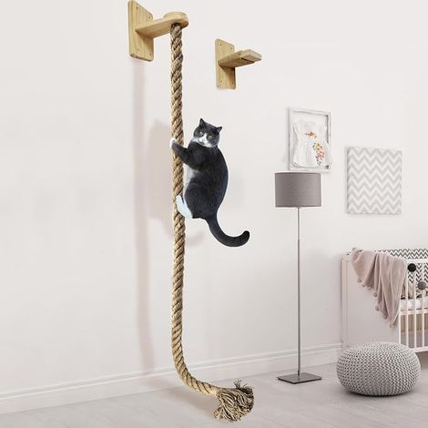 Corde d'escalade pour chat entièrement installée avec poteaux d'accroche, griffoir, corde d'escalade, grande échelle et plateforme de repos - favorise de bonnes habitudes et... (1/5)