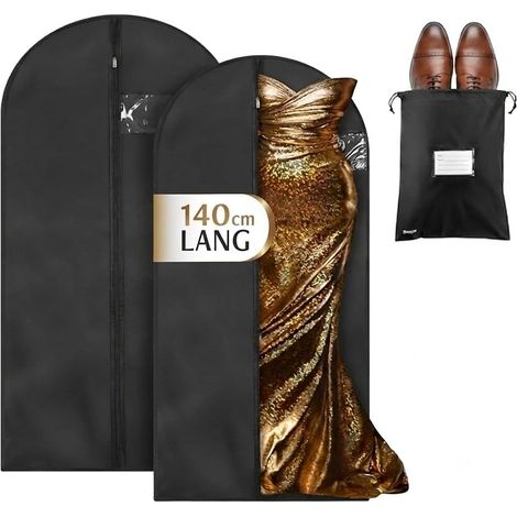 Lot de 2 sacs à vêtements avec sac à chaussures, 140 x 60 cm, sac à vêtements avec fermeture éclair, imperméable, anti-poussière, pliable, housse de rangement pour vêtements, chemises (1/5)