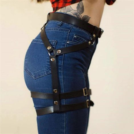 Harnais en cuir pour le corps, ceinture, jarretière de jambe, style punk gothique, sangle